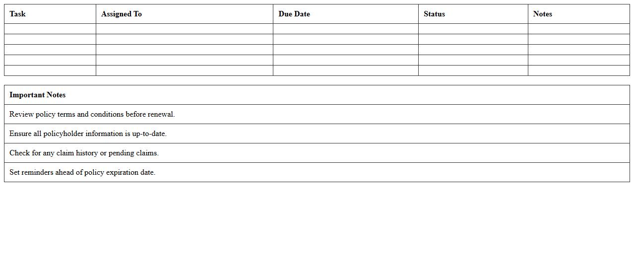Insurance Policy Renewal Task Checklist Excel