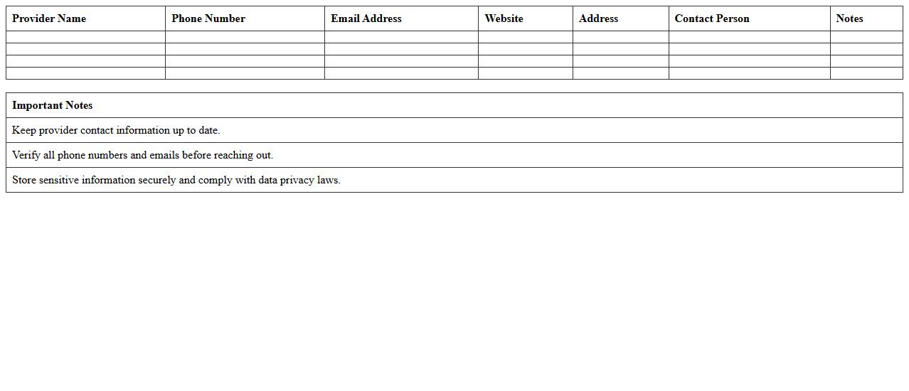 Insurance Provider Contact Directory Excel