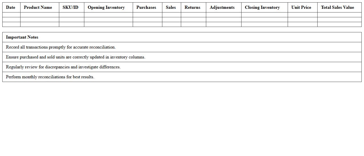 Inventory and Sales Reconciliation Excel Template