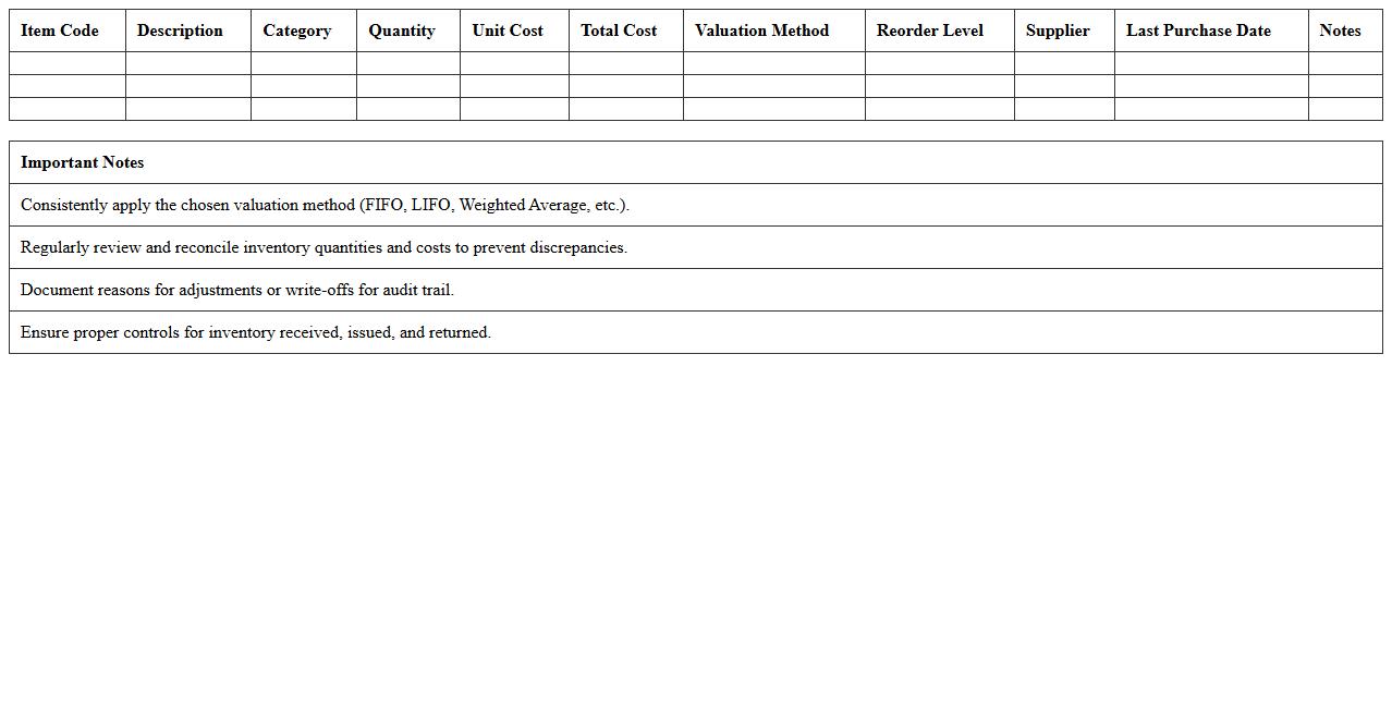Inventory Valuation and Cost Analysis Excel