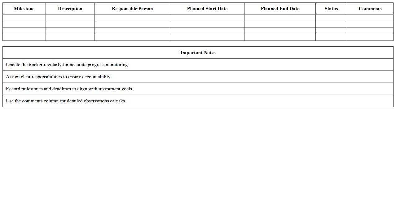 Investment Timeline and Milestone Tracker Spreadsheet