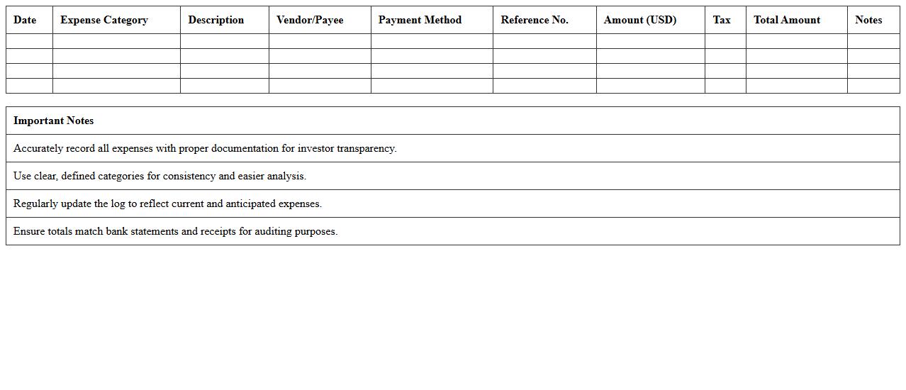 Investor-Ready Startup Expense Log Excel Sheet