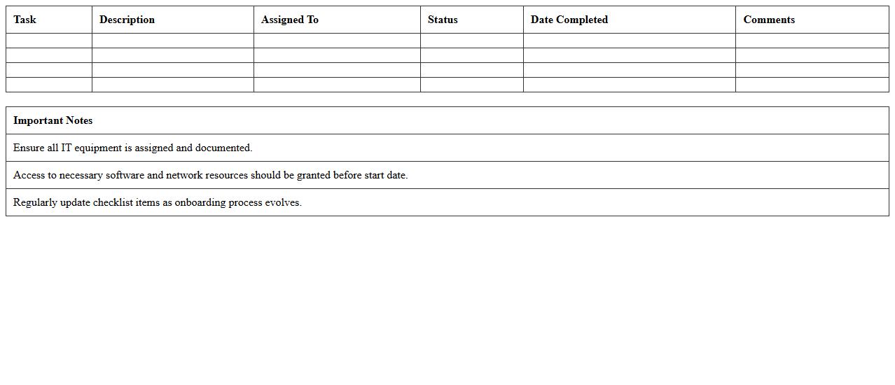 IT Employee Onboarding Checklist Excel Template