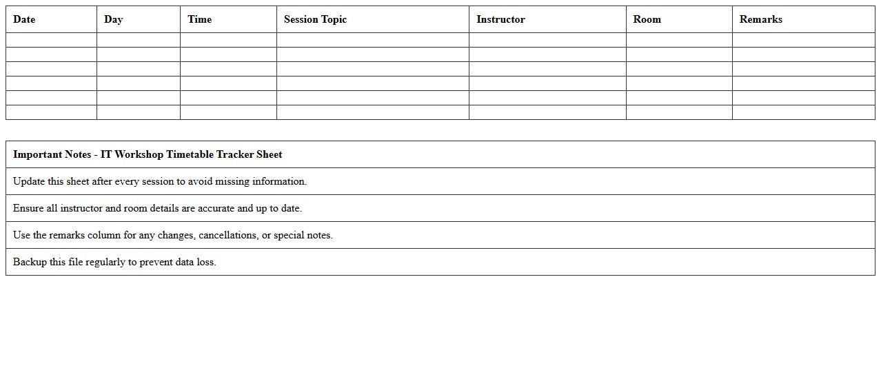 IT Workshop Timetable Tracker Sheet