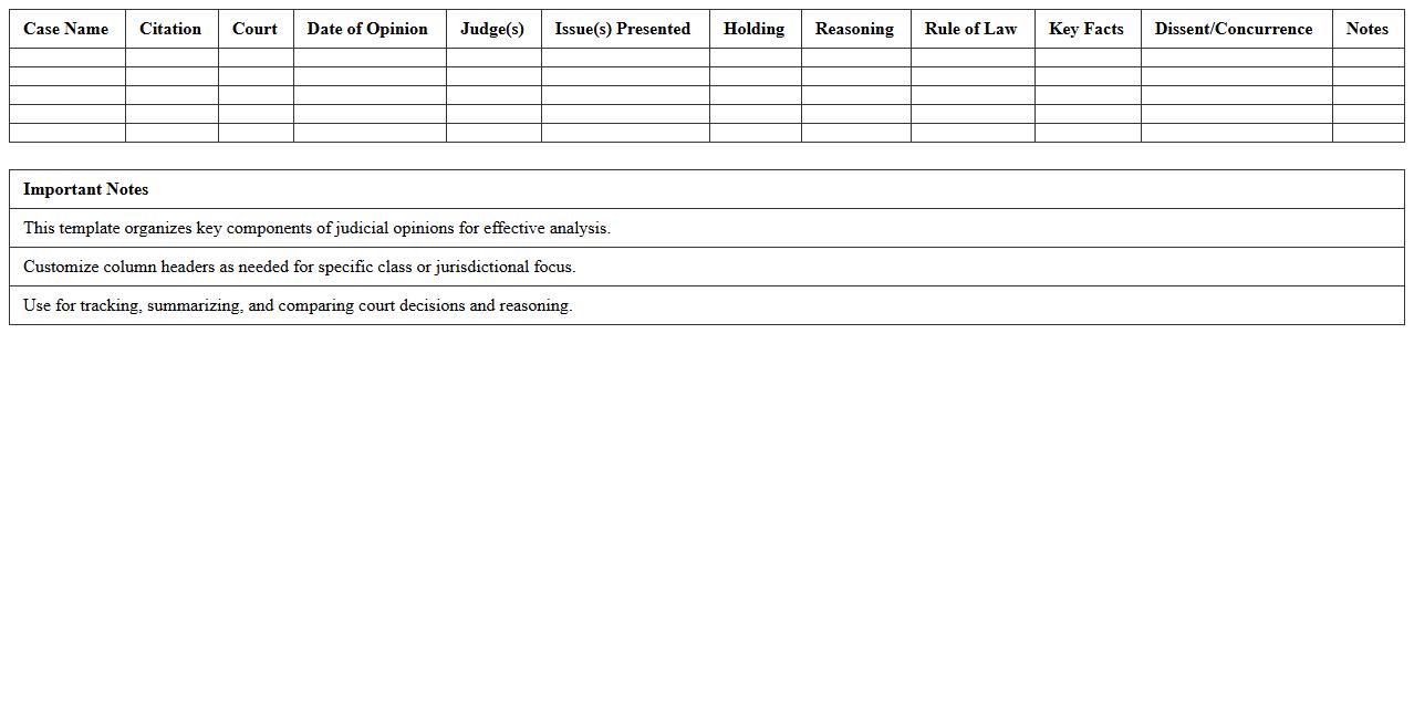 Judicial Opinion Analysis Log Excel Template