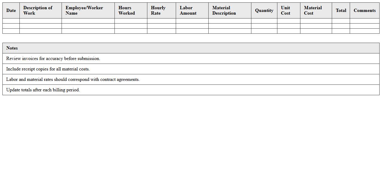 Labor and Materials Construction Billing Excel Template