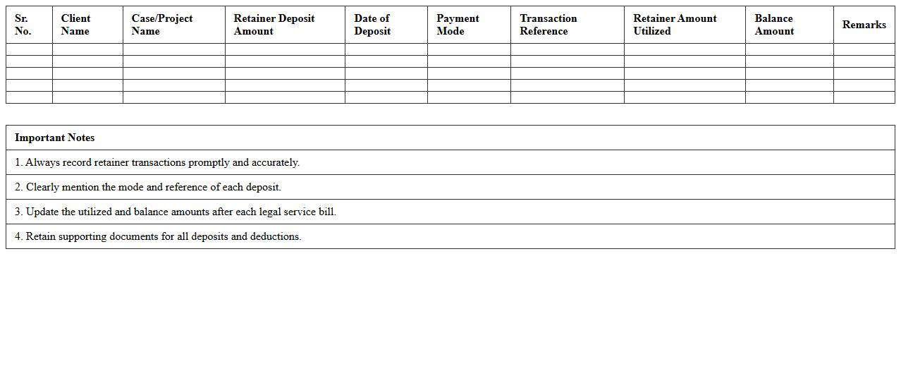Lawyer Retainer Deposit Record Template