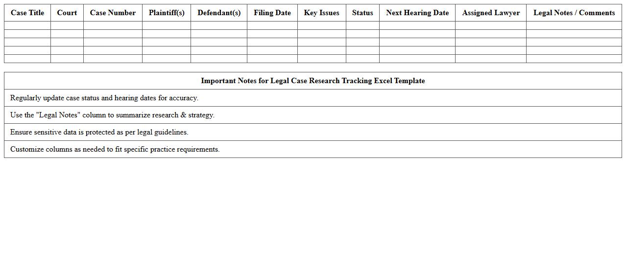 Legal Case Research Tracking Excel Template