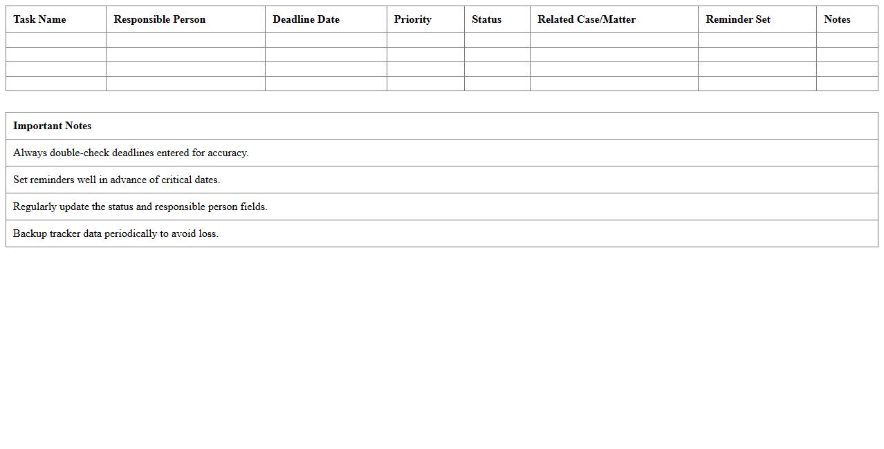 Legal Deadline and Calendar Tracker Excel