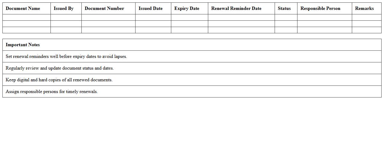 Legal Document Renewal Calendar Excel Sheet