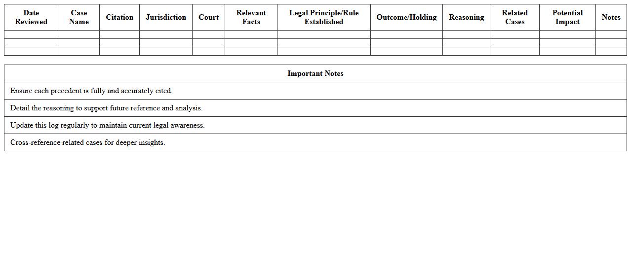 Legal Precedent Analysis Log Excel