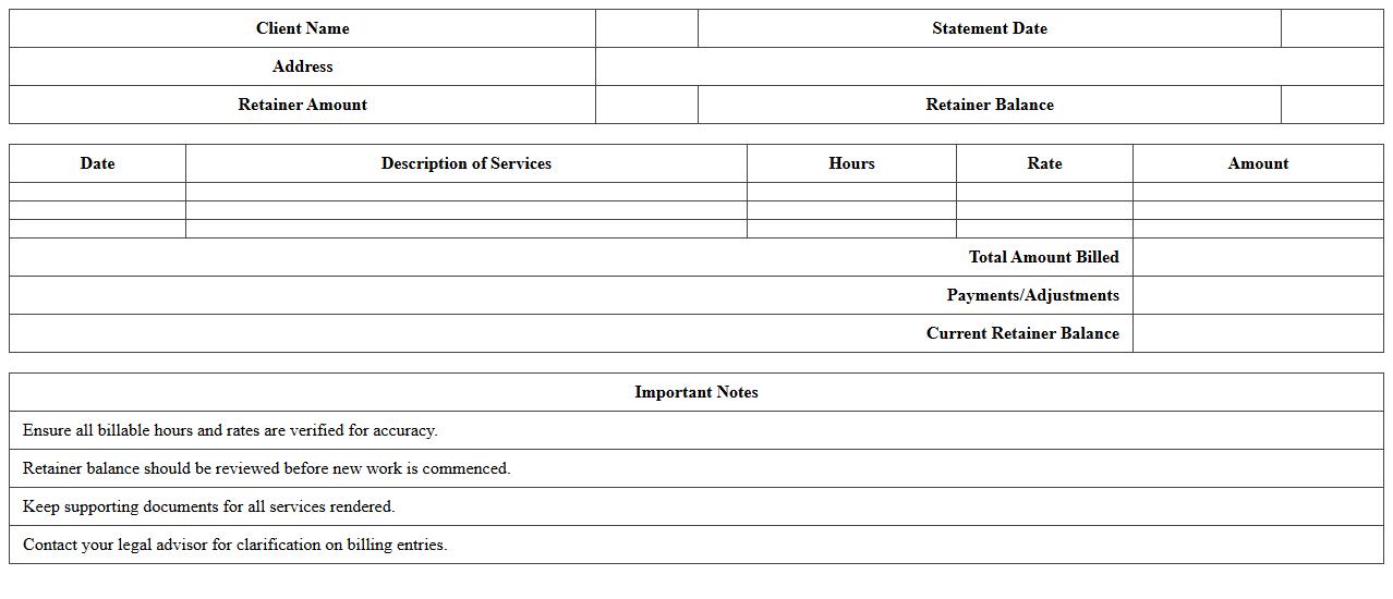 Legal Retainer Billing Statement Excel Template