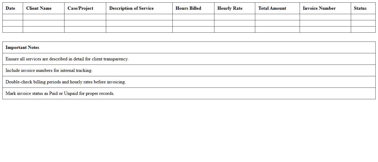 Legal Service Billing Excel Template