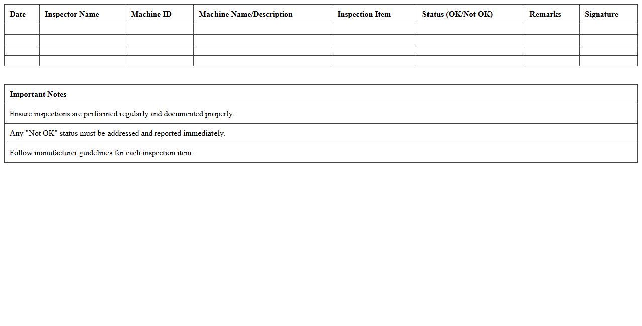 Manufacturing Machine Inspection Checklist Excel Template