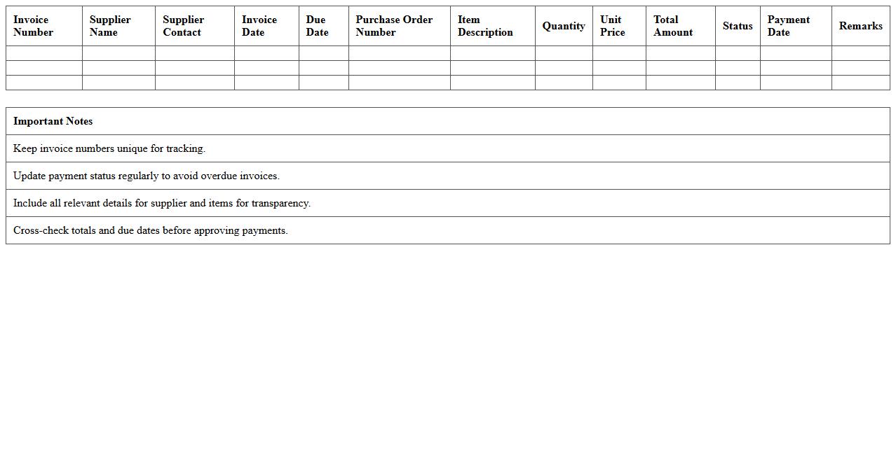 Manufacturing Supplier Invoice Tracking Excel Template