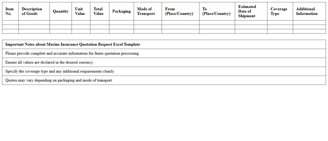 Marine Insurance Quotation Request Excel Template