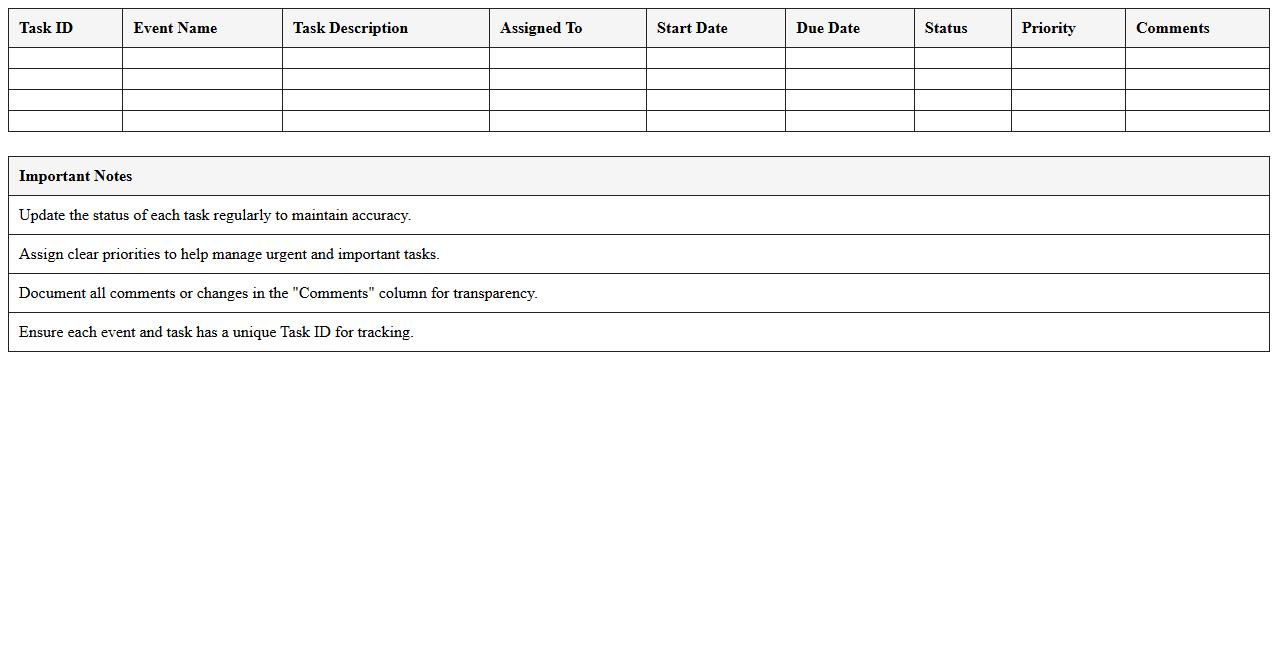 Marketing Event Task Assignment Tracker Excel Sheet