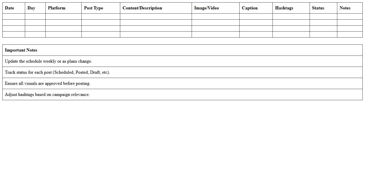 Marketing Posts Schedule Excel Sheet