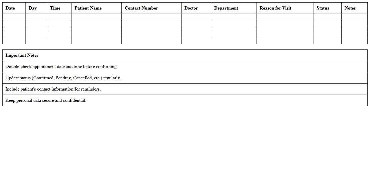 Medical Appointment Calendar Excel Sheet