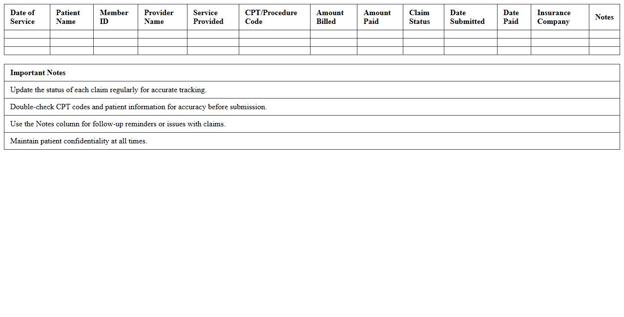 Medical Claims Tracking Spreadsheet
