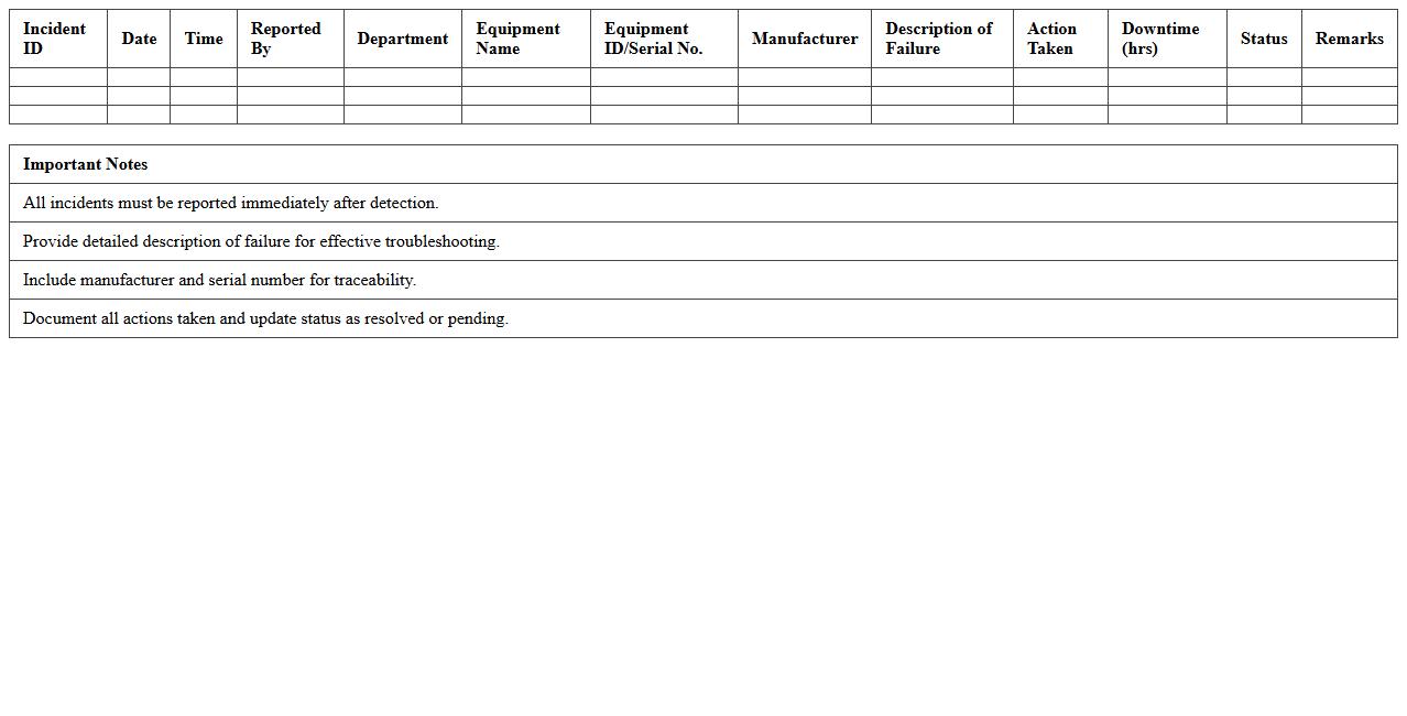 Medical Equipment Failure Incident Excel Sheet