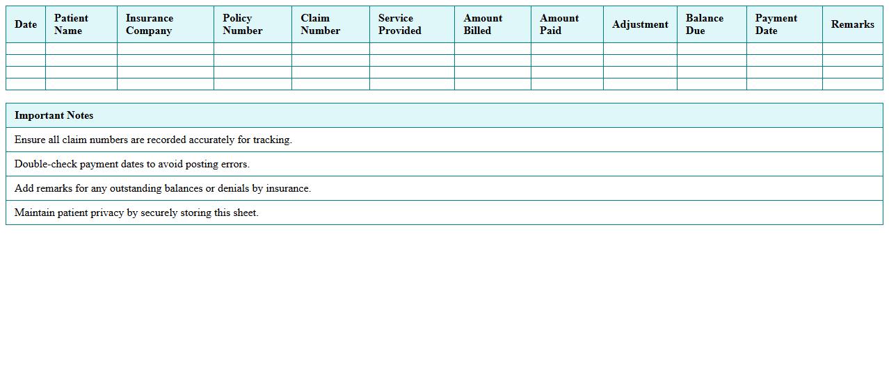 Medical Insurance Remittance Log Sheet