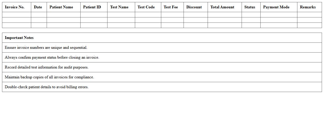 Medical Lab Invoice Management Excel