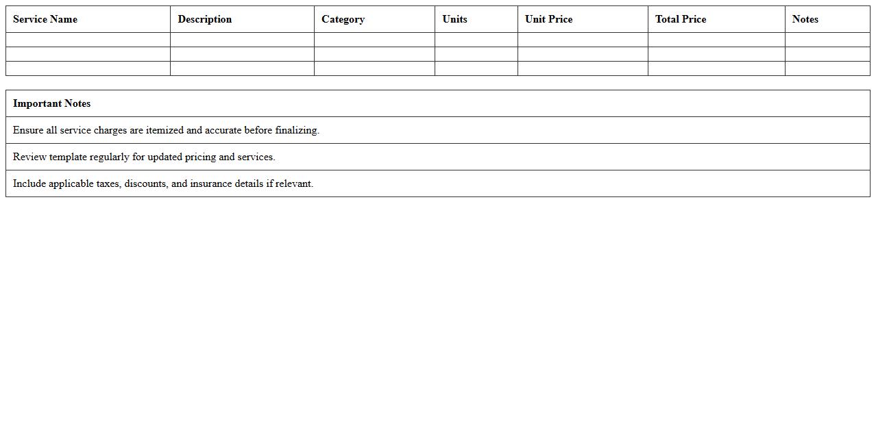 Medical Service Charges Breakdown Excel Template