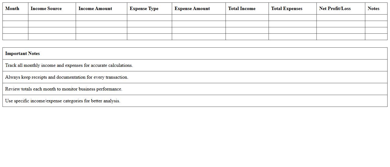 Monthly Profit and Loss Ledger Excel Template for Freelancers