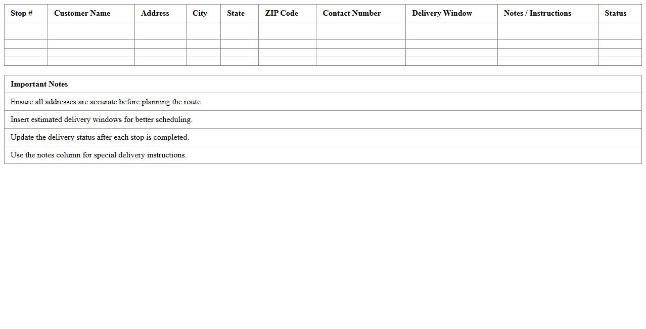 Multi-Stop Delivery Route Planner Excel Template