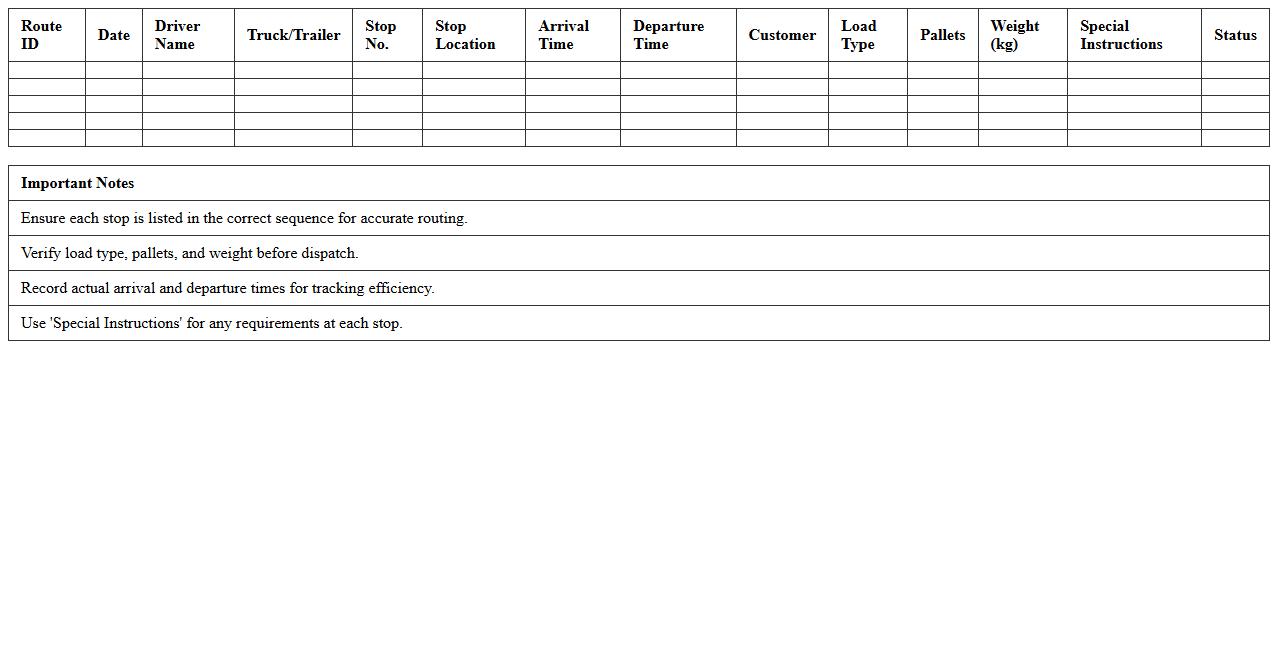 Multi-Stop Logistics Planning Spreadsheet