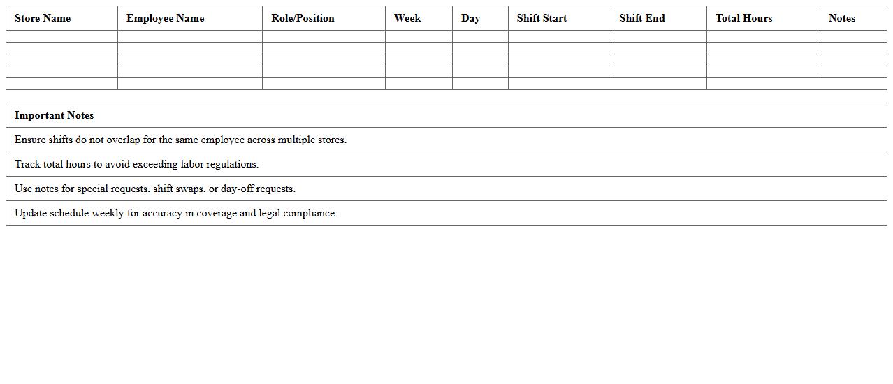 Multi-Store Retail Employee Scheduling Excel Form