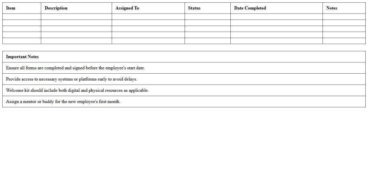 New Employee Welcome Package Checklist