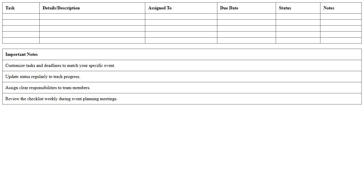 Nonprofit Event Task Checklist Excel Template