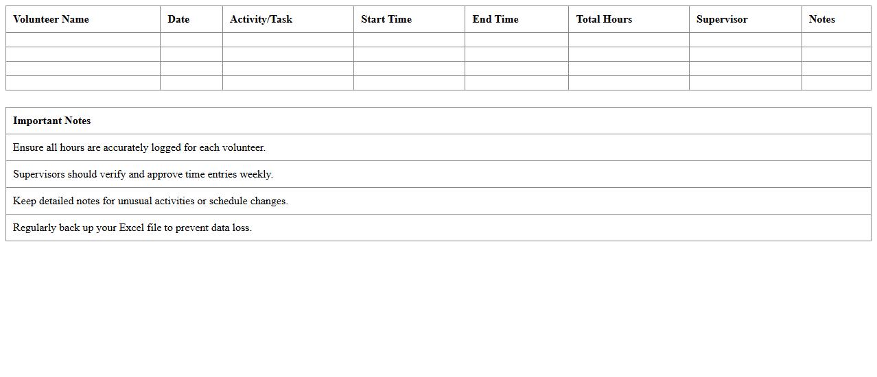 Nonprofit Group Volunteer Time Management Excel
