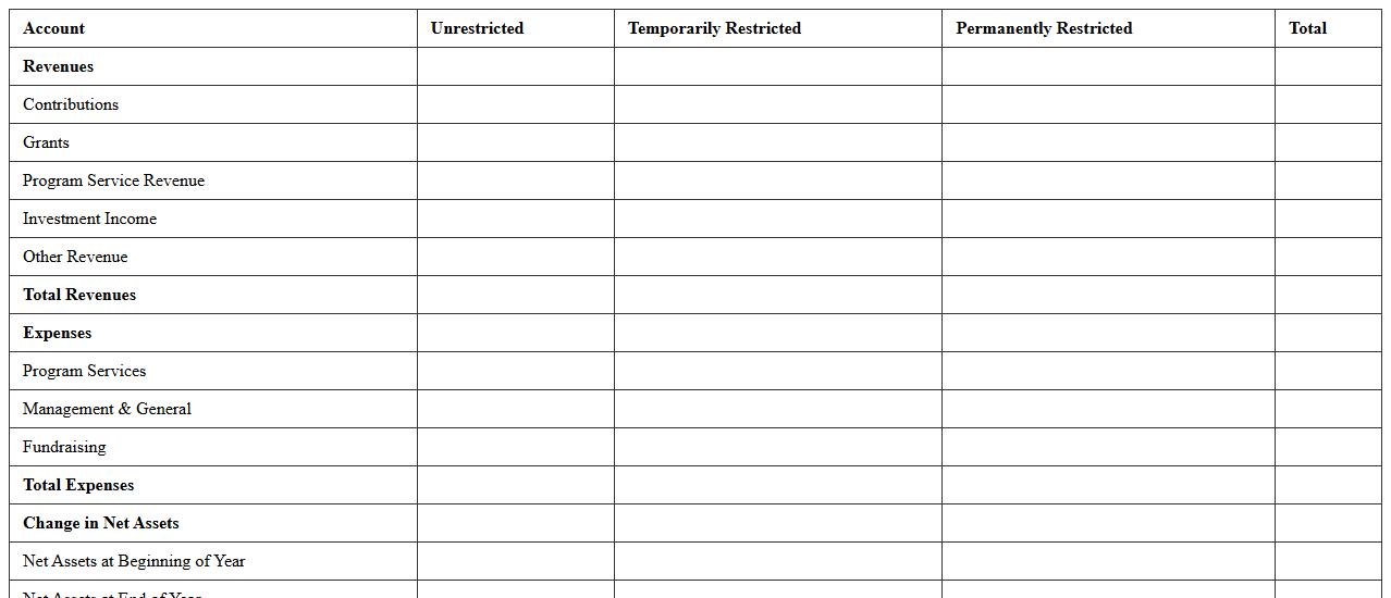 Nonprofit Statement of Activities for Board Excel