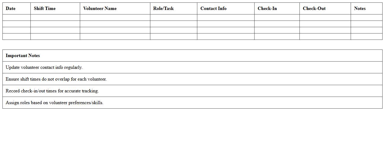 Nonprofit Volunteer Shift Roster Excel Template