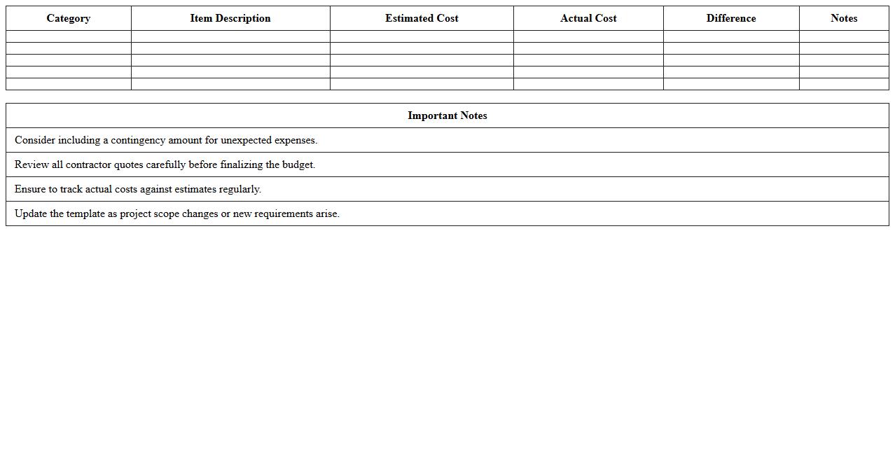 Office Space Renovation Budget Excel Template