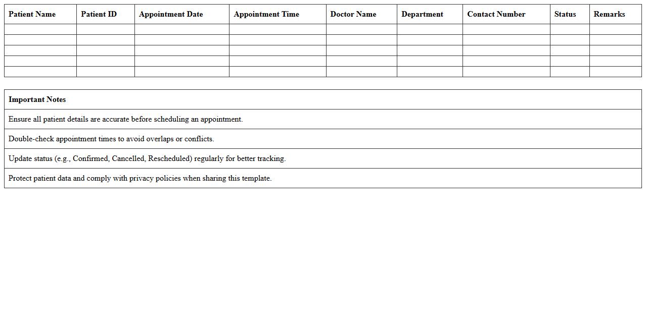 Outpatient Appointment Scheduling Excel Template