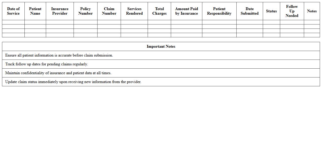 Patient Insurance Claims Log Sheet