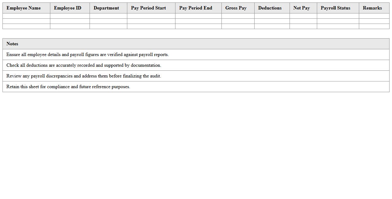 Payroll Audit and Reconciliation Sheet