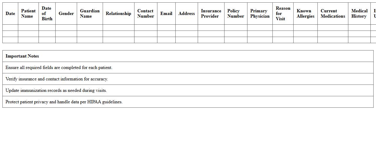 Pediatric Patient Intake Excel Template for Clinics
