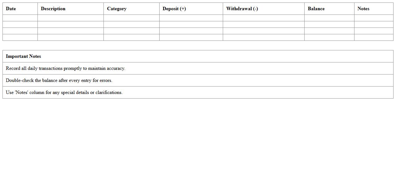 Personal Banking Daily Log Spreadsheet