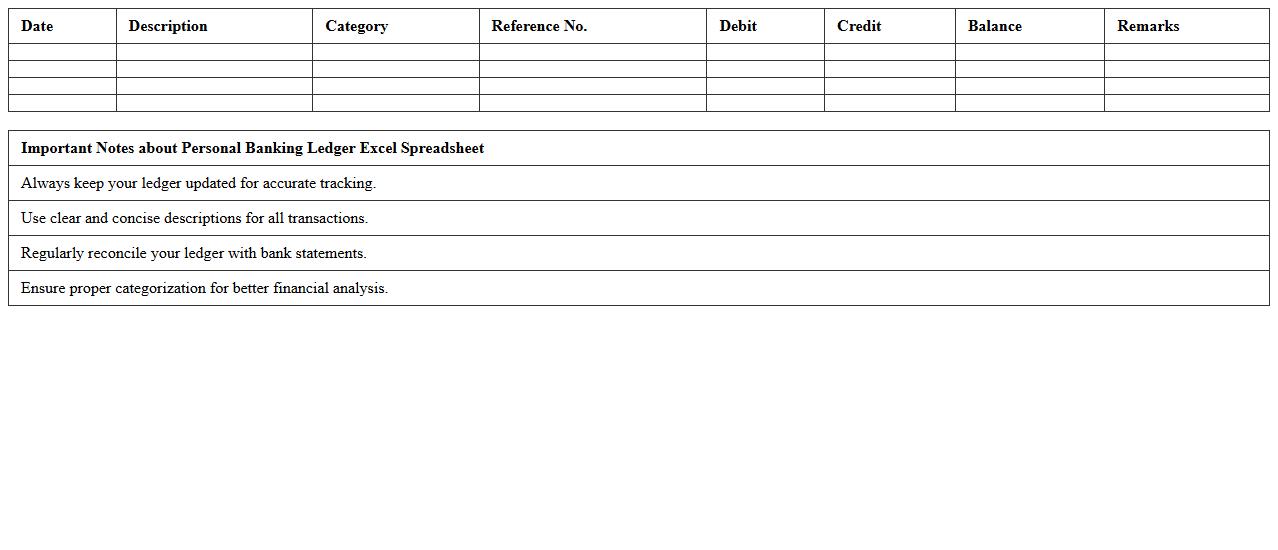 Personal Banking Ledger Excel Spreadsheet