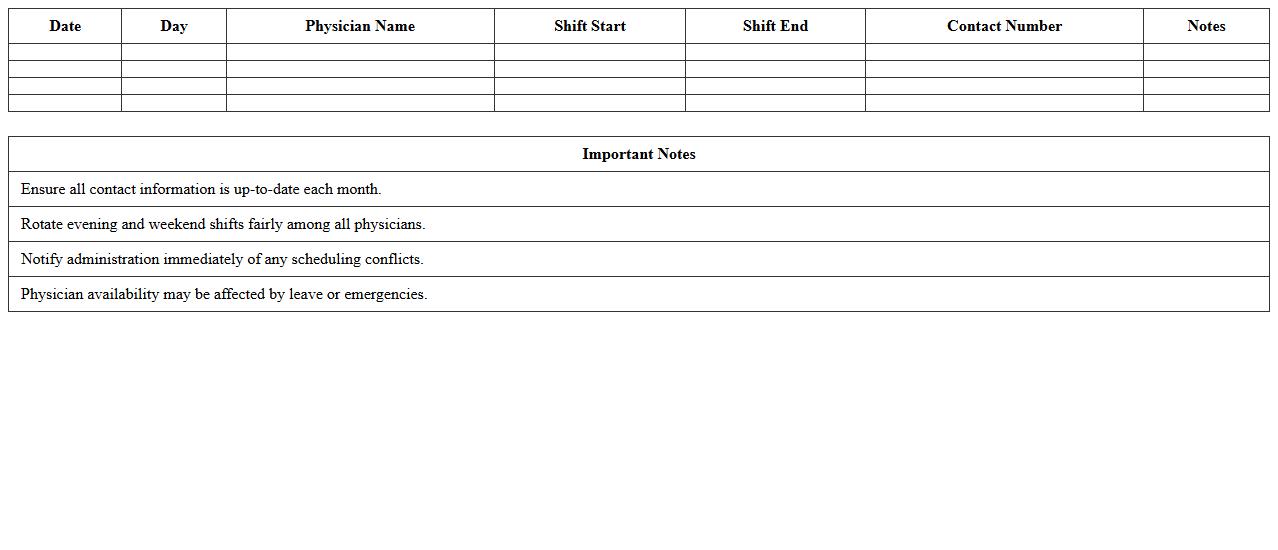 Physician On-Call Roster Excel Template