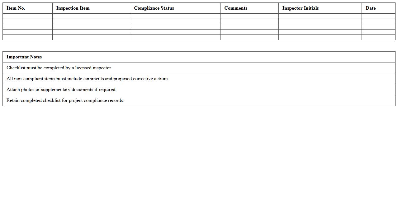 Plumbing Compliance Inspection Checklist Excel Template