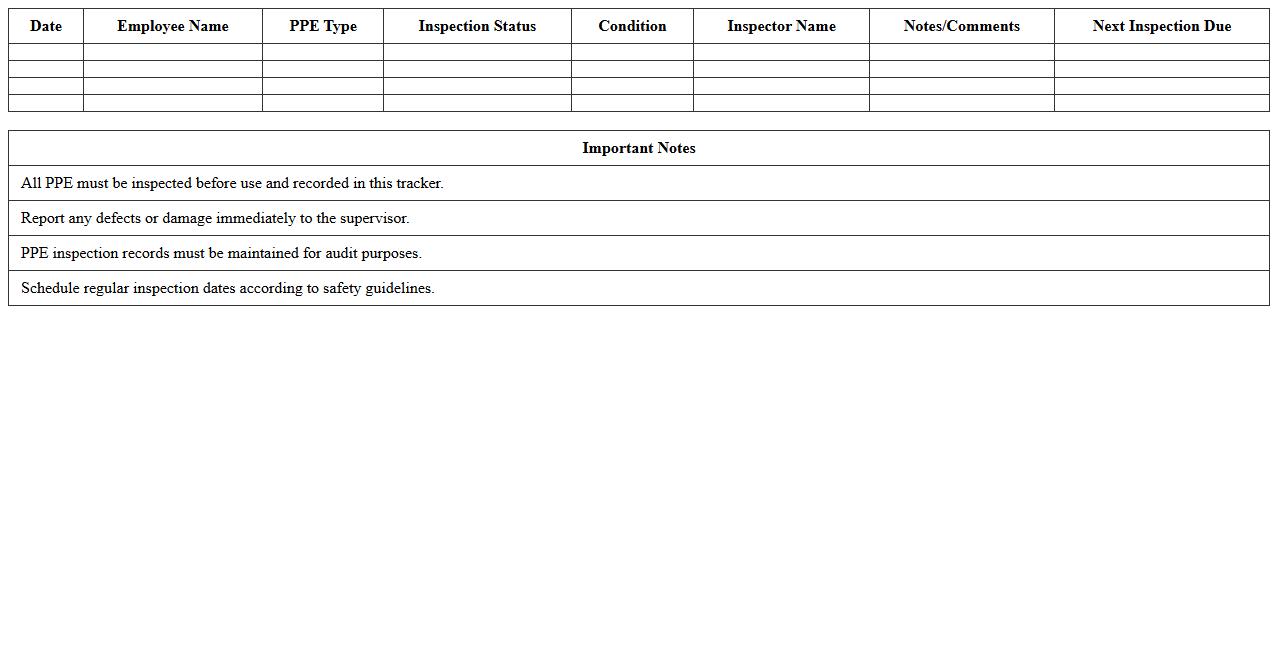 PPE Inspection and Record Excel Tracker