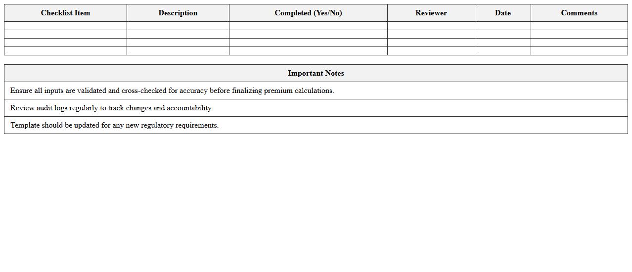 Premium Calculation Audit Checklist Excel Template
