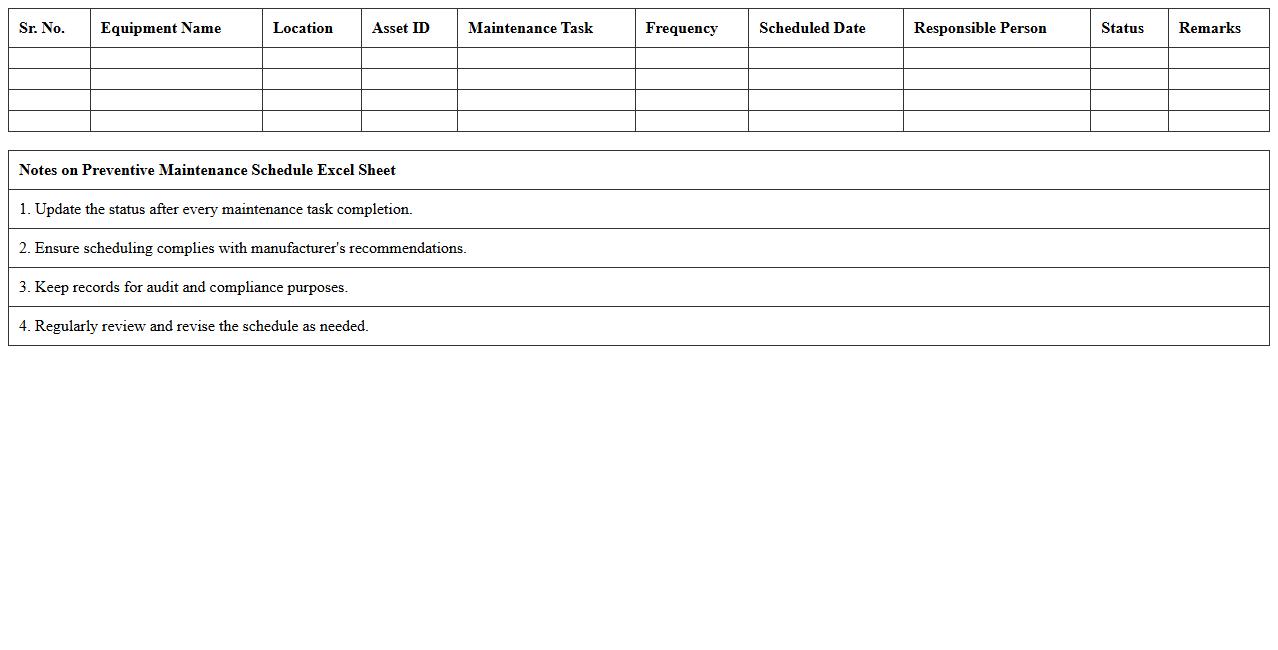 Preventive Maintenance Schedule Excel Sheet
