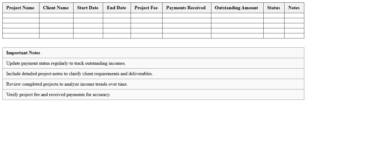 Project-Based Consulting Income Tracker Spreadsheet